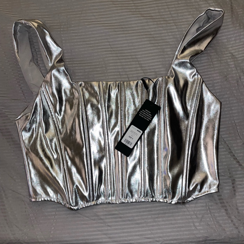 New Metallic silver corset, size small